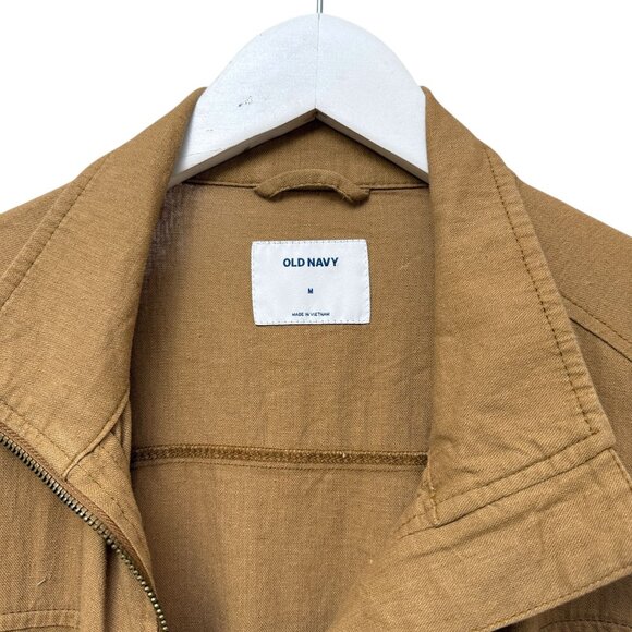 OLD NAVY Womens Utility Jacket Size Medium Brown Linen Blend Casual Zip Front - Picture 5 of 10
